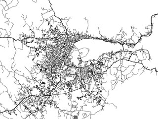 Fototapeta premium Vector road map of the city of Kendari in Indonesia with black roads on a white background.