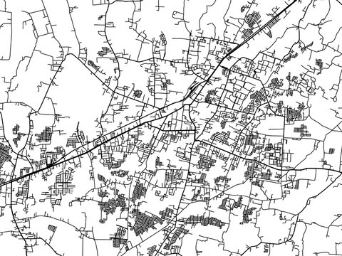 Vector road map of the city of  Jember in Indonesia with black roads on a white background.