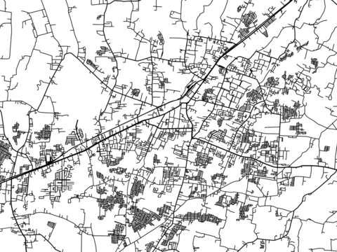 Vector road map of the city of Jember in Indonesia with black roads on a white background.