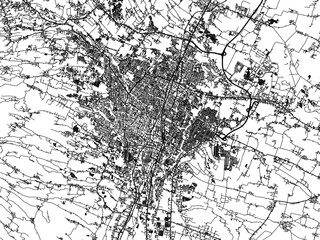 Vector road map of the city of  Malang in Indonesia with black roads on a white background.