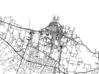 Vector road map of the city of  Probolinggo in Indonesia with black roads on a white background.