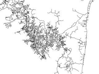 Vector road map of the city of  Tarakan in Indonesia with black roads on a white background.