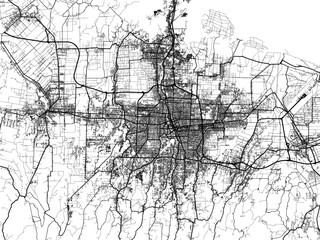Naklejka premium Vector road map of the city of Medan in Indonesia with black roads on a white background.