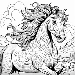 Obraz na płótnie Canvas coloring page black scary horse