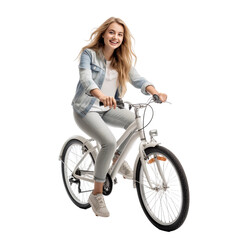 woman on a bicycle isolated on transparent background