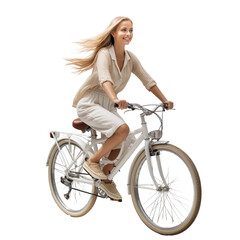 woman on a bicycle isolated on transparent background