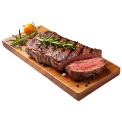 tasty New York strip steak with rosemary isolated on white background, ai generated
