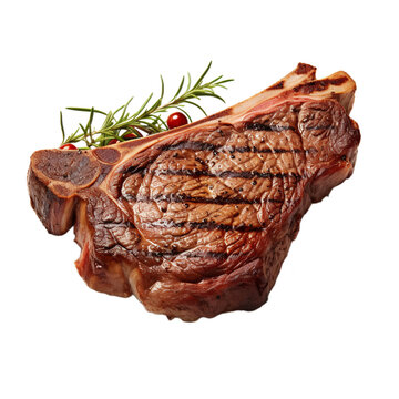 tasty grilled T-bone steak isolated on white background, ai generated