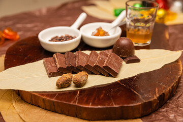 chocolate candy, nuts and gelly