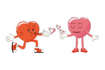 Retro Happy Valentine's Day. Happy characters in love. Retro characters. Vector illustration