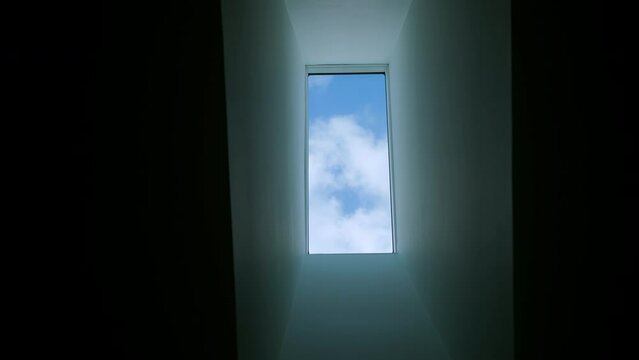 Modern design window or skylight in a modern apartment, home interior. Wide shot