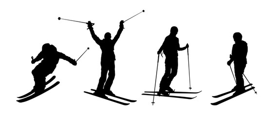 Set of silhouette of skier, skiing - vector illustration 