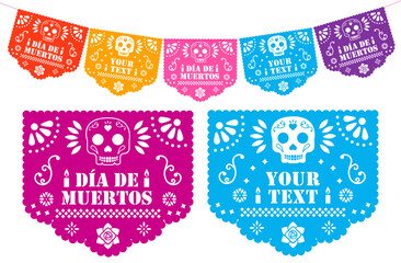 Papel picado para el d&iacute;a de muertos con una tira para decoraci&oacute;n de la tradici&oacute;n mexicana	
