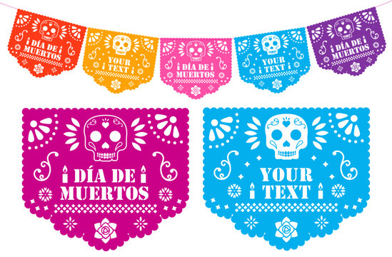 Papel picado para el día de muertos con una tira para decoración de la tradición mexicana	
