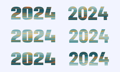 Striped 2024 logo with gradient. Vector illustration for calendar, greeting card designs.