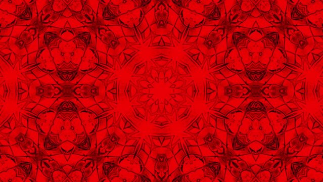 Abstract kaleidoscope hypnotic effect with seamless floral looping pattern in red color 