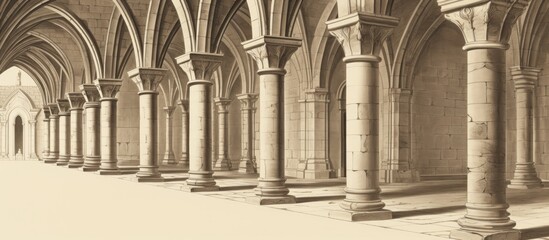 An antique drawing of the arches of Palermo cathedral From an old book about Naples and Sicily Published in Paris in 1786 With copyspace for text