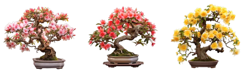 Foto op Aluminium Collection of bonsai trees with flowers on transparent background, generative ai  © GHart