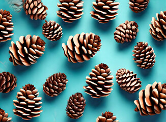 painted fir cone knolling volumetric pastel tones.