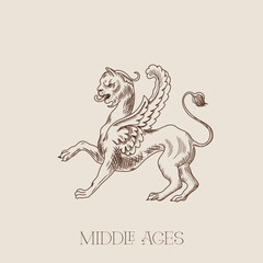 Vector Sketch Logo Lion Animal Middle Ages