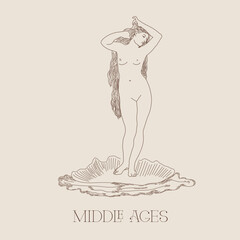 Vector Goddess Venus Sketch Logo Middle Ages Sketch Drawing Girl Angel Valentine's Day