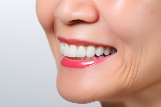 woman's smile close up, white teeth