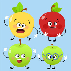 Set of red, green and yellow apples with emotions