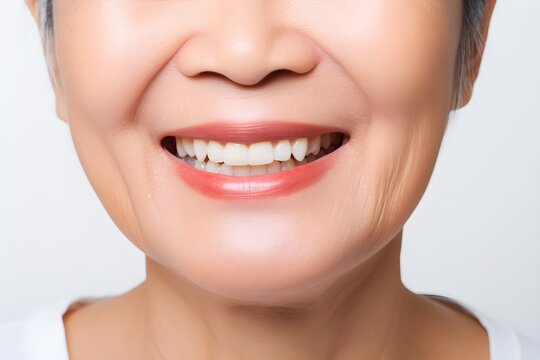 close up photo of elderly woman smiling, dental health