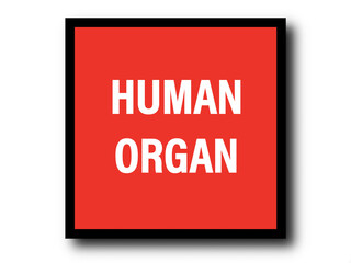 Transplantation concept. Human organ red sticker.
