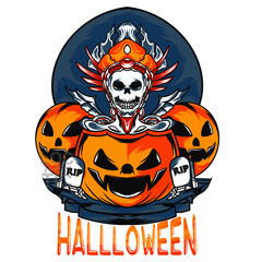 Halloween themed design with fruit and skulls in PNG format