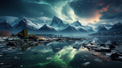 Aurora Brilliance: Northern Lights Paint the Norwegian Winter. Generative AI