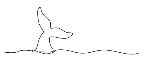 Whale tail line art, World Whale Day, ecology concept stop ocean pollution and say no to plastic, vector