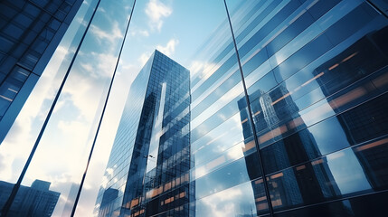 Reflective skyscraper modern office building - obrazy, fototapety, plakaty