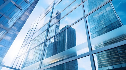Fototapeta na wymiar Reflective skyscraper modern office building
