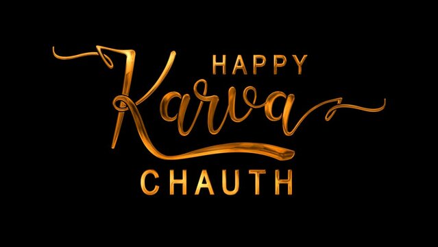 Happy Karva Chauth Text Animation on Gold Color. Great for Karva Chauth Celebrations, for banner, social media feed wallpaper stories