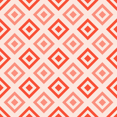 Seamless geometric pattern with line rhombus on coral background. Print for fabric background, textile