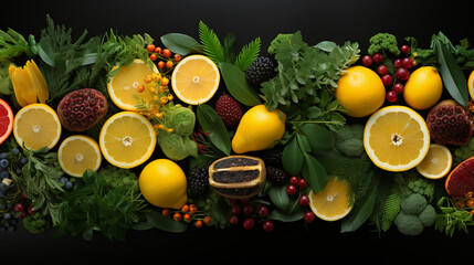 Obraz na płótnie Canvas Fruits on The Black Background