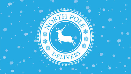 Snow on blue background and North Pole Delivery Rubber Stamp  design