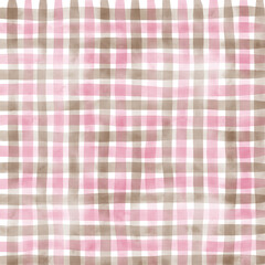 Pink Brown Gingham Check Hand Drawn Background