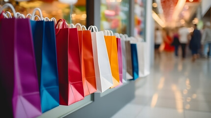 Des sacs de shopping dans un centre commercial. 