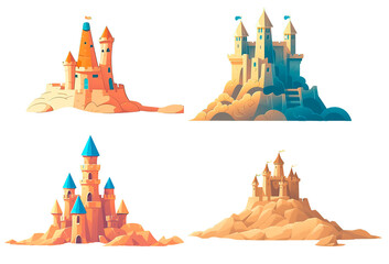 Set of cartoon sand castles. Generative ai - obrazy, fototapety, plakaty