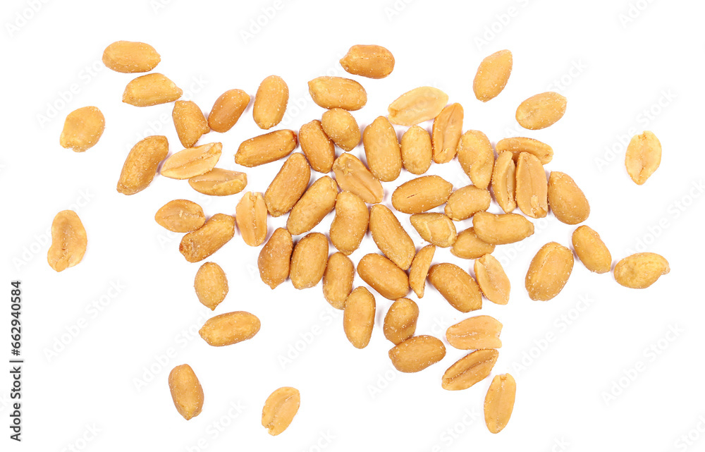 Wall mural roasted and salted peanuts pile isolated on white background, top view - Wall murals