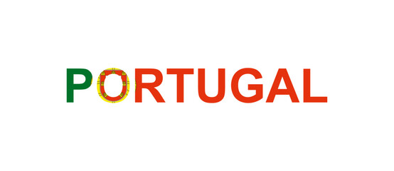 Letters Portugal in the style of the country flag. Portugal word in national flag style.