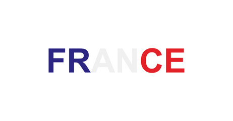 Letters France in the style of the country flag. France word in national flag style.