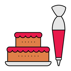 Birthday cake is being Prepared concept, Half Done Pastry with Icing gun vector icon design, Bakery and Baked Goods symbol, Culinary and Kitchen Education sign, Recipe development stock illustration