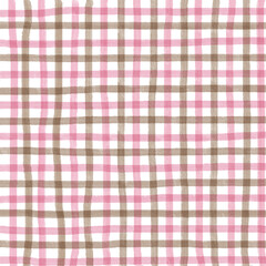 Pink Brown Gingham Check Hand Drawn Background