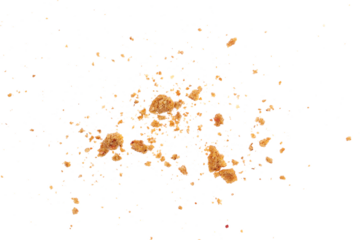 Pile cake crumbs, cookie flying isolated on white, clipping path