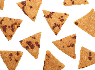 Set integral tea pastry, cookies with cranberry pattern isolated on white, top  view, clipping 