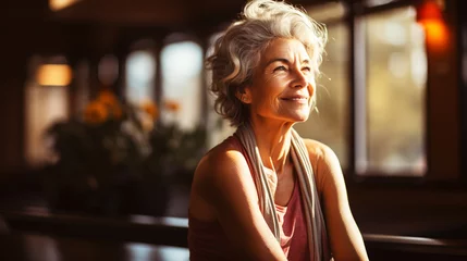 Fotobehang Beautiful mature senior woman at home, domestic life and leisure moments © alexkich