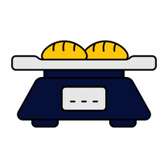 Measuring raw Dough weight concept, Kitchen Digital Grams and Ounces scale vector icon design, Bakery and Baked Goods symbol, Culinary and Kitchen Education sign, Recipe development stock illustration